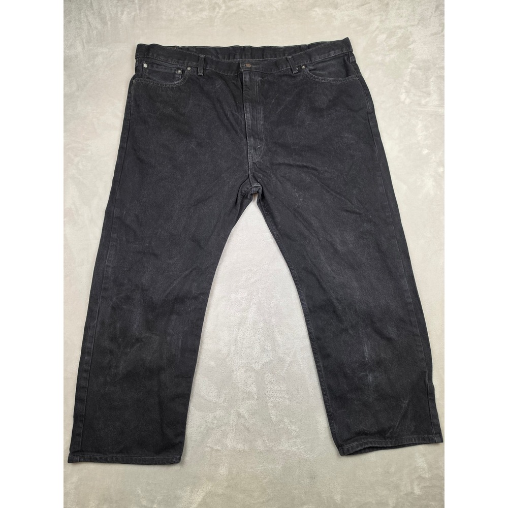 Levis 505 Jeans Mens 50x30 Black Straight Leg Denim Pants Distressed Faded